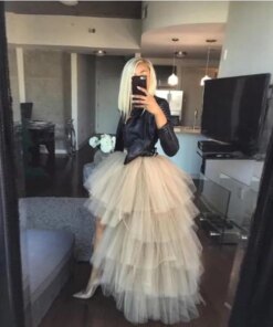 Fashion Hi Low Tiered Tulle Skirts Women Ruffle Extra Puffy Zipper Waistline Long Party Skirts Custom Made