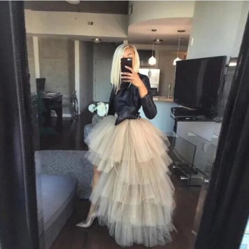Fashion Hi Low Tiered Tulle Skirts Women Ruffle Extra Puffy Zipper Waistline Long Party Skirts Custom Made
