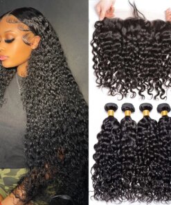 10A Peruvian Hair Bundles With Frontal Water Wave Bundles With Frontal Closure 13x4 Ear to Ear Lace Human Hair Weave Extensions
