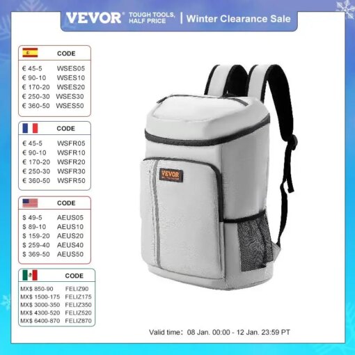 VEVOR 20L Refrigerator Bag Waterproof Cooler Backpack Large Capacity Thermal Isothermal Soft Insulated Cooler Bag for Outdoor