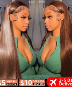 13x4 Straight Chocolate Brown Lace Front Human Hair Wigs For Women Pre Plucked Honey Brown 13x6 HD Transparent Lace Frontal Wigs