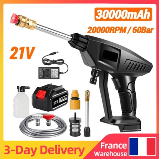 60BAR 30000mAh Electric Car Washer Gun High Pressure Cleaner Foam Nozzle For Auto Home Garden Cleaning Car Washing Accessories
