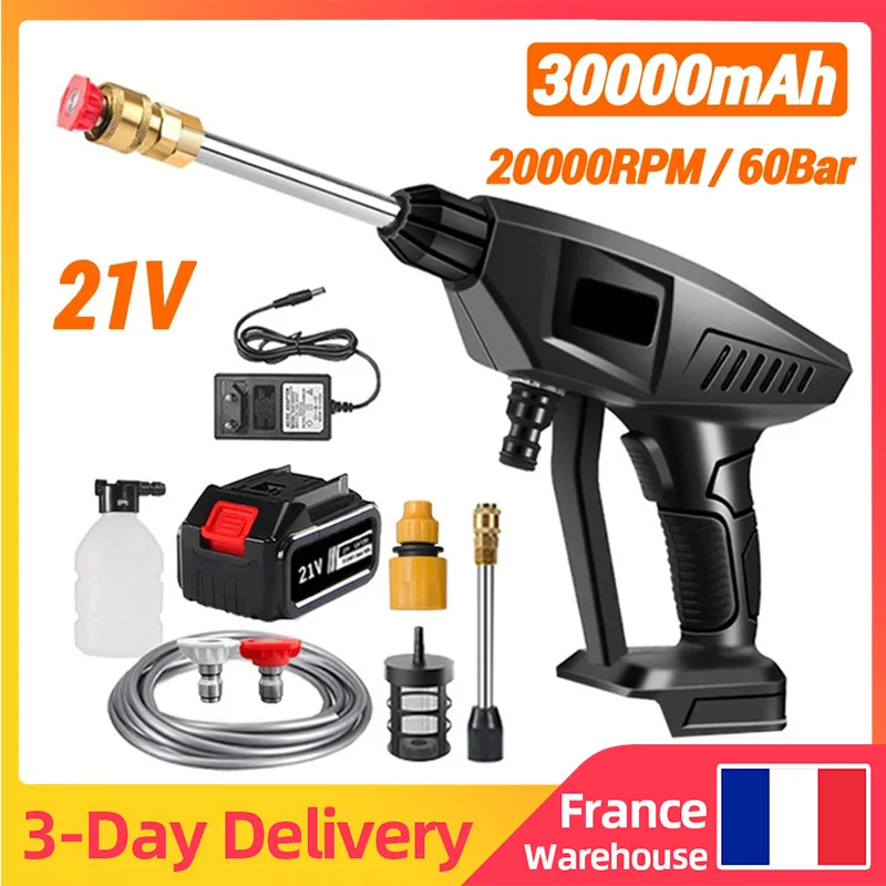60BAR 30000mAh Electric Car Washer Gun High Pressure Cleaner Foam Nozzle For Auto Home Garden Cleaning Car Washing Accessories