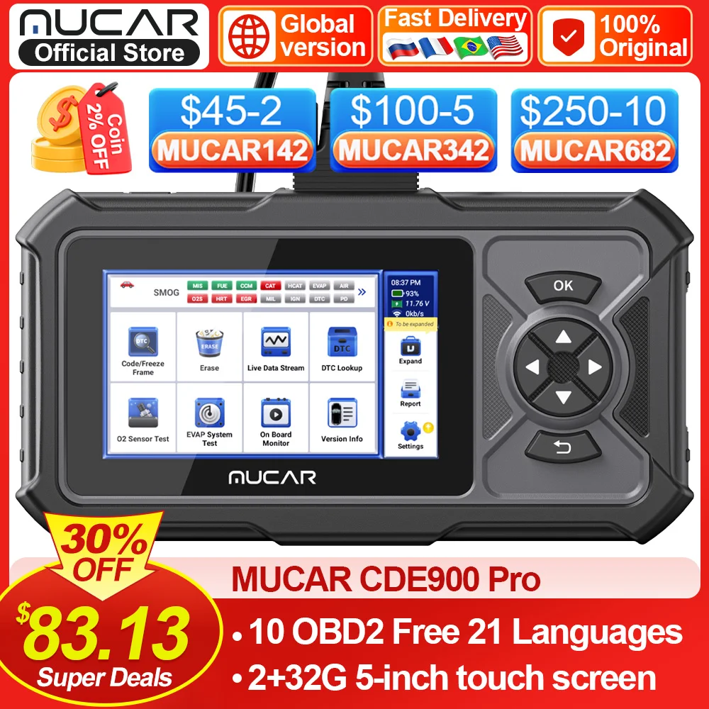 MUCAR CDE900 PRO OBD2 Diagnostic Tool With 4 System Diagnostics ECM TCM ABS SRS Automotive Scanner Car Code Reader OBD 2 Scanner