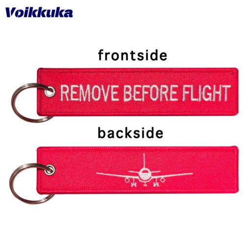 1PC 2PCS 3PCS 3 Packs Sale Remove Before Flight Aircraft Logo Both Sides Embroidery Red Tag Keychain Motorcycle Key Accessories