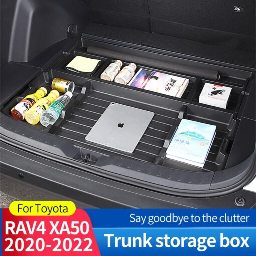 Trunk Spare Tire Storage Box For Toyota RAV4 XA50 RAV 4 MK5 2020 2021 2022 Dustproof Interior Car Accessories Black ABS
