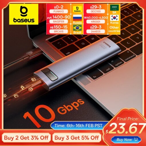 Baseus M2 SSD Case NVME SATA Dual Protocol M.2 to USB Type C 3.2 Gen 2 Portable SSD Sata Nvme Enclosure External PC Case