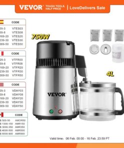 VEVOR 4L Water Distiller Purifier Filter for Drinking Water Bottle Electric Kettle Stainless Steel Cooler Office Home Appliances