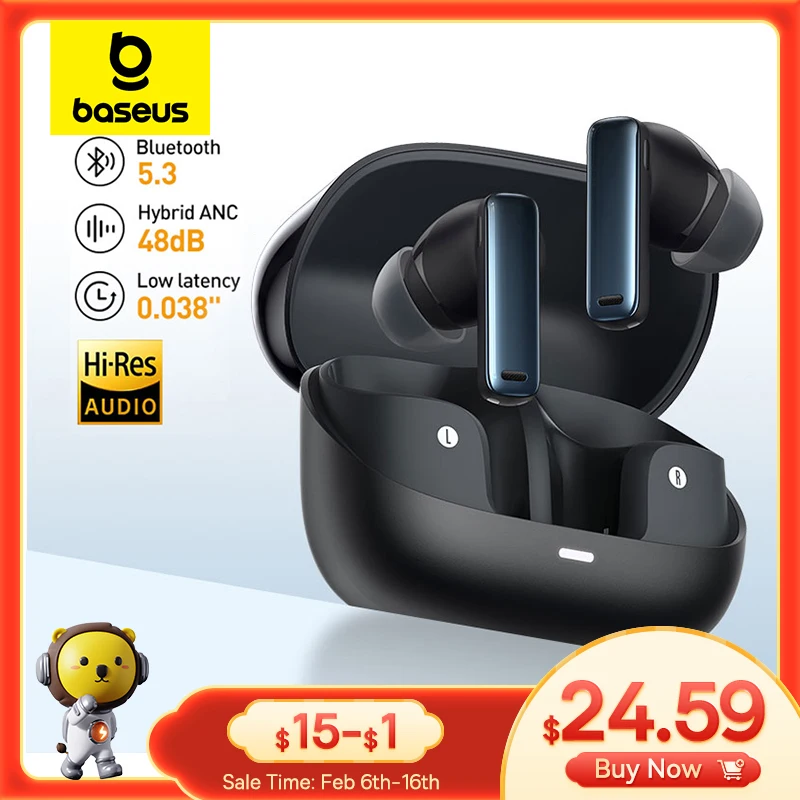 Baseus Bowie M2s ANC Earphone Bluetooth 5.3 Active Noise Cancellation -48dB Wireless Headphone Support 3D Spatial Audio Earbuds