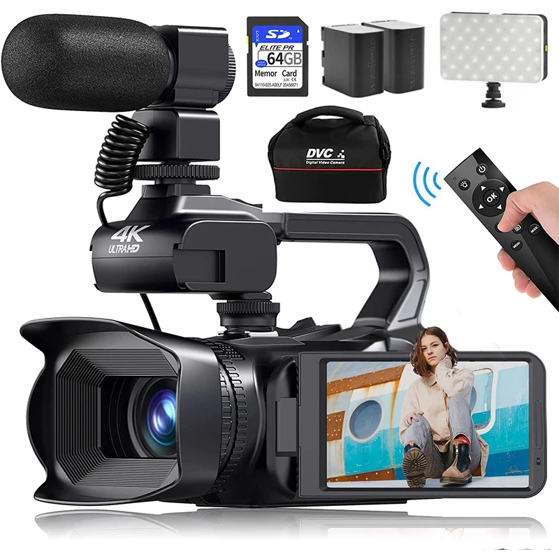 64MP Digital Video Camera 4K 60FPS Photography Youtube Vlog Camcorder For Live Stream Webcam 18X Zoom 4" Rotate Touch Screen