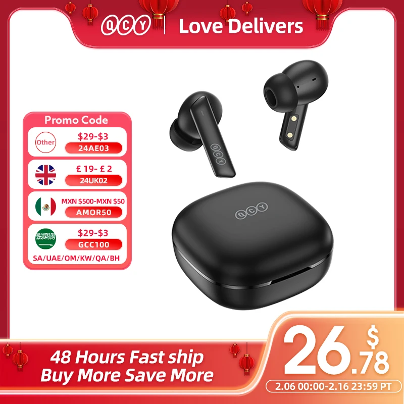 QCY HT05 ANC Wireless Earphone 40dB Noise Cancelling Bluetooth 5.2 Headphone 6 Mic ENC HD Call TWS Earbuds Transparency Mode