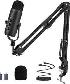 K66S Studio Microphone With Versatile And Sturdy Broadcast Arm,USB Condenser Mic For Recording Podcasting Streaming Youtube