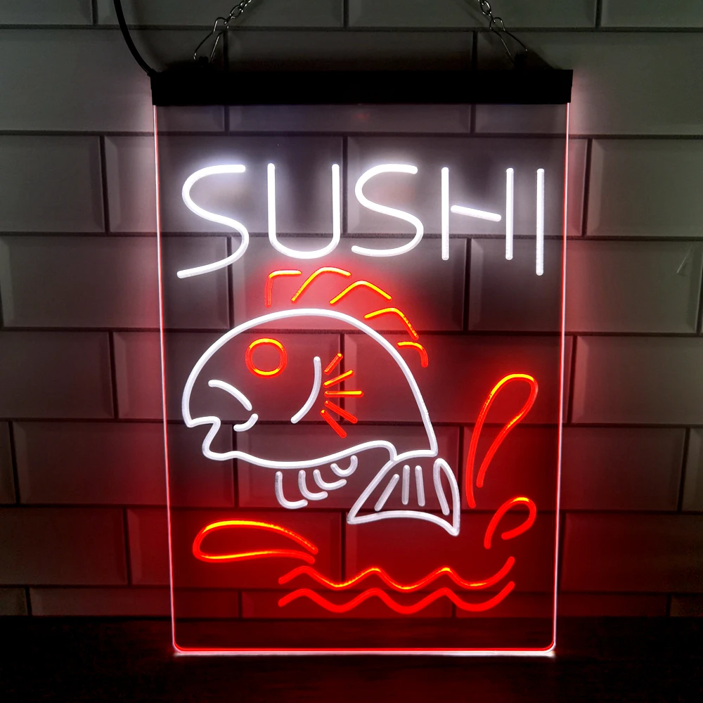 Sushi Fish Shop Restaurant Japanese Food 2 Color Display-LED Neon Sign Wall Art for Home,Room,Bedroom,Office,Farmhouse Decor