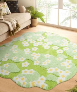 Nordic 3D Lawn Moss Rugs Tufted Carpet Soft Daisy Green Pink Irregular Rugs Bedside Mat Non-Slip Absorbent Home Decorate