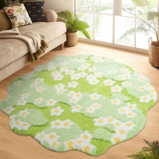 Nordic 3D Lawn Moss Rugs Tufted Carpet Soft Daisy Green Pink Irregular Rugs Bedside Mat Non-Slip Absorbent Home Decorate