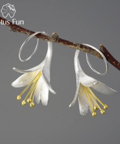 Lotus Fun Unusual Big Elegant Fashion Flower Dangle Earrings for Women Real 925 Sterling Silver Statement Luxury Fine Jewelry