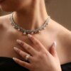 2023 New Cubic zirconia Pearl Necklace Earrings Set of 4 Women's Wedding Party All Zircon Dubai Bridal Jewelry Set Gift