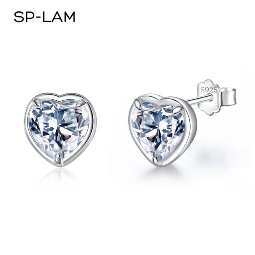 Heart Earrings Stud Luxury 2 Carat Office Lady Moissanite Women Silver Earing Anniversary Fine Jewellery Gift Certificated