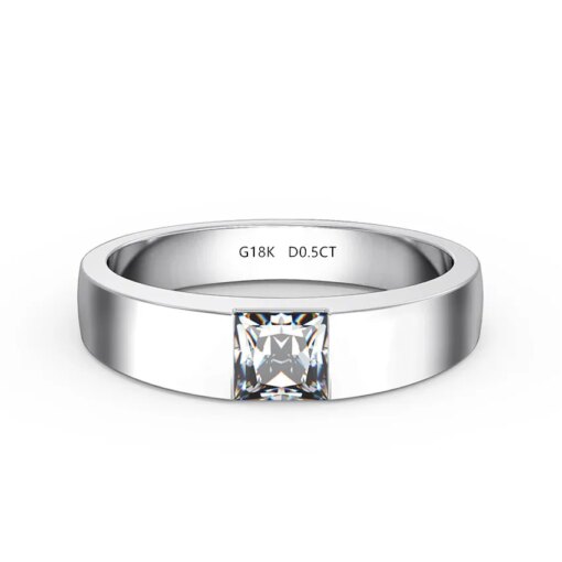 Solid 18K White Gold Princess Cut 0.5CT Certificate Moissanite Wedding Ring For Women Fine Jewelry Stunning Birthday Gift