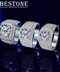 Tbestone 2CT 3CT 5CT Men Moissanite Ring S925 Sterling Silver Luxury Band Jewelry D Color VVS1 Diamond With Certificate