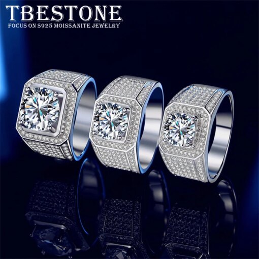Tbestone 2CT 3CT 5CT Men Moissanite Ring S925 Sterling Silver Luxury Band Jewelry D Color VVS1 Diamond With Certificate