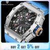 2023 New PAGANI DESIGN Men's Quartz Watches VH65 Movt Skeleton Dial 100M Waterproof Sport Rectangle Sapphire Glass Watch for Men