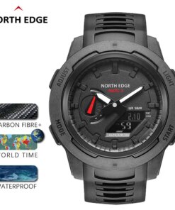 Outdoor Sports Watch For Men Carbon Fiber Case Multifunctional Time Stopwatch Alarm Clock World Time Waterproof 50M Reloj Hombre