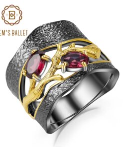 GEM'S BALLET 925 Sterling Silver Original Handmade Branch Rings Natural Rhodolite Garnet Gemstones Ring for Women Fine Jewelry