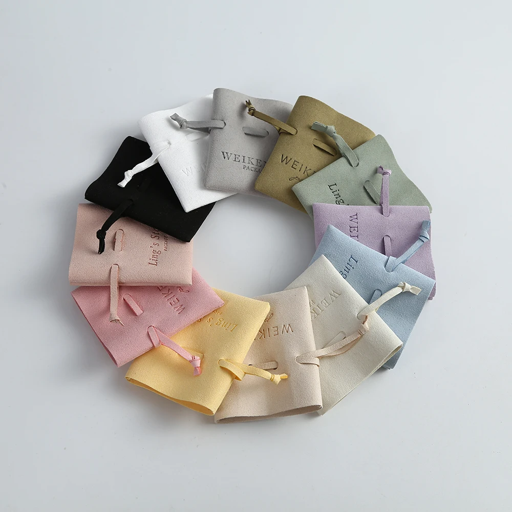 100pcs Custom Logo Microfiber Jewelry Pouch 8x10cm Gift Bag Velvet Drawstring Rings Soap Organizer Packaging Wedding Favors Bag