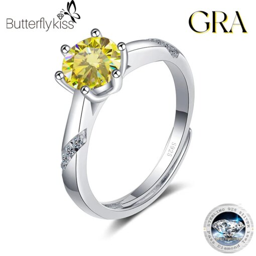 Butterflykiss Moissanite Ring 1CT Diamond Fine Jewelry For Women Wedding Party Anniversary Gifts Real S925 Sterling Silver GRA