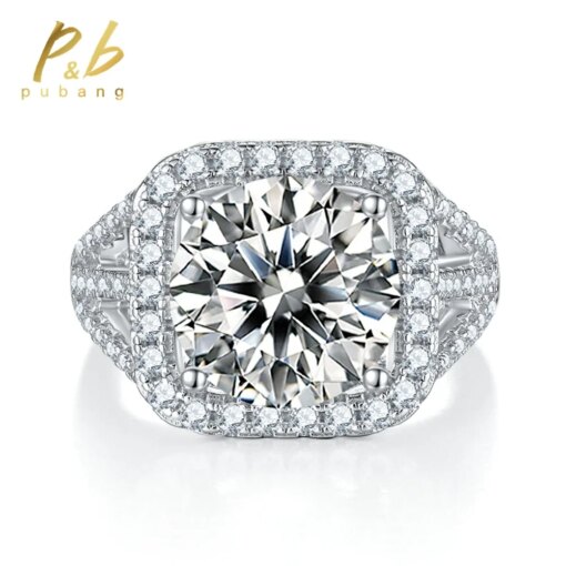 PuBang Fine Jewelry Sparkling 925 Sterling Silver 11MM 5CT Moissanite Diamond Anniversary Engagement Ring for Women Wedding Gift
