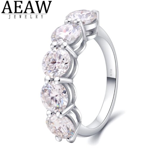 AEAW 14k white Gold 4ctw 6mm 5pcs Round Cut Engagemen Ring CVD HPHT Lab Grown Diamond Band Ring for Women