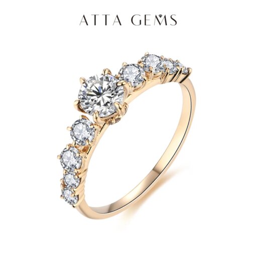 Attagems Soild 10K 14K Yellow Gold Round Cut 0.5 ct Moissanite Ring For Women Diamond Engagement Wedding Rings Jewelry for Gift