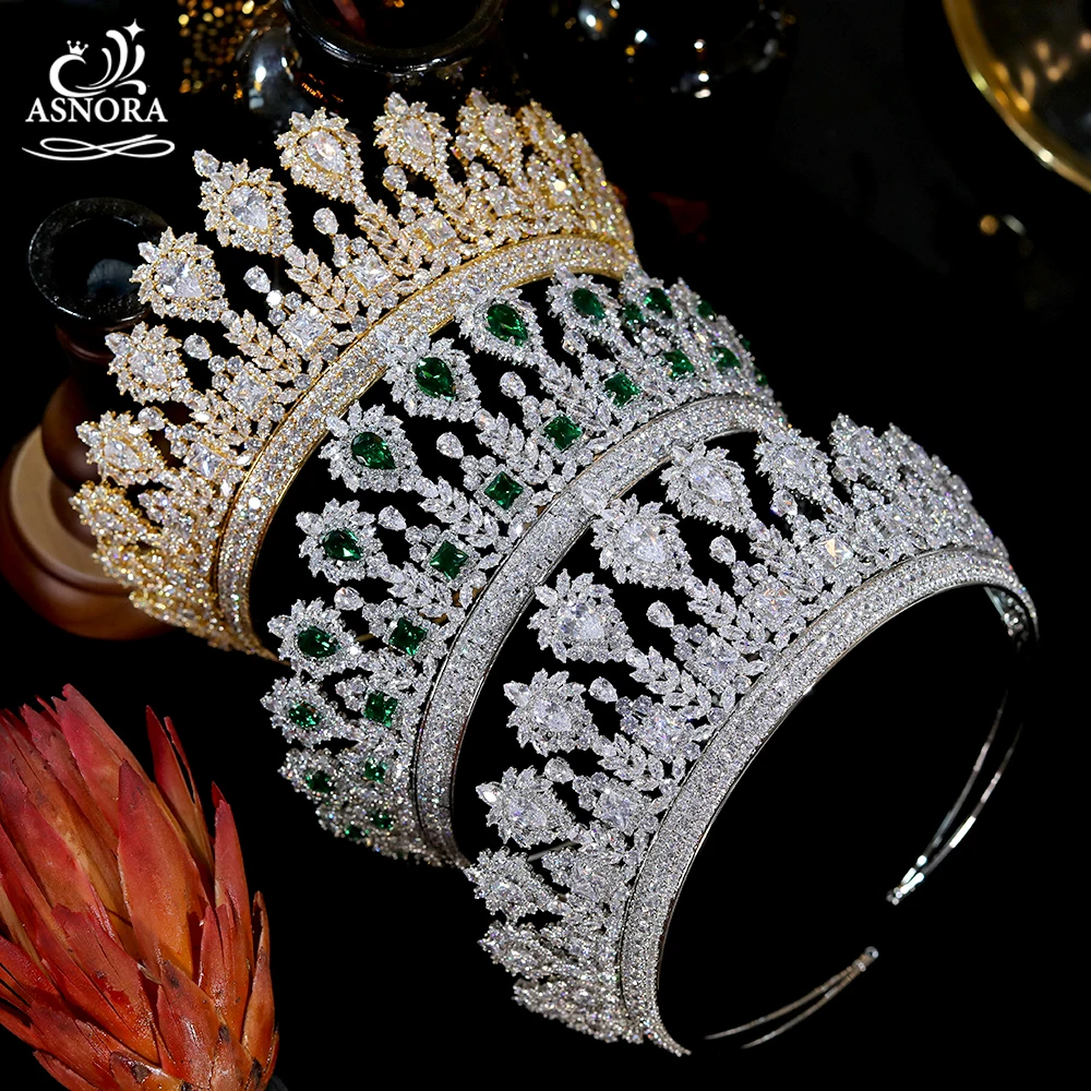 ASNORA Luxury Queen's Tiara Bride Hair Accessories Wedding Cubic Zirconia  Headwear Party Stage Display Coronation Crown