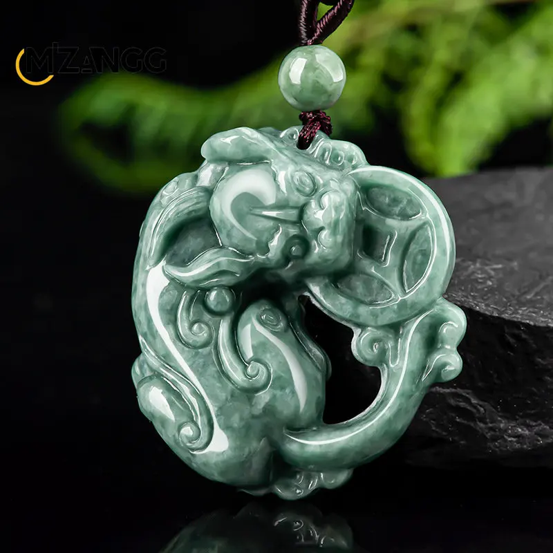 Natural Emerald Money Pixiu Pendant Necklace Jewellery Hand-Carved Fine Jewelry Men Women Accessories Amulet Gift