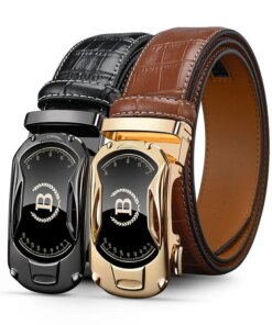 HCDW Brand work belts man Automatic genuine leather belt for men Luxury Black Brown designer fashion male golf trouser belt Gift