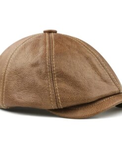 Leather Octagonal Beret for Men Genuine Cowhide Peaked Hat Newsboy Forward Cap British Fitted Black/Khaki casquette Streetwear