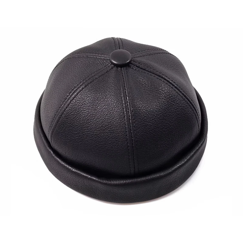 Winter Autumn Real Suede Hats For Men Leather Retro Round Caps Male Casual Landlord Thin Bonnet Fashion Brimless Docker Beanie