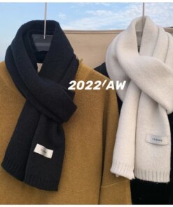 Simple Chic Solid Soft Scarf Autumn Winter Men Knitted Wool Korean Couple Fashion Thick Warm Muffler Thermal Muffler Male Shawl
