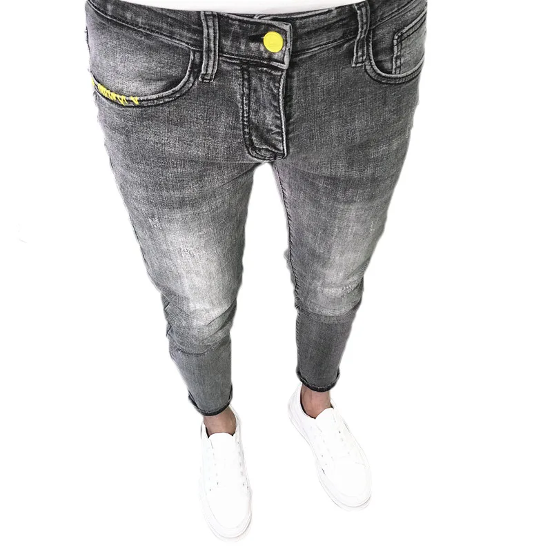 Wholesale 2022 Korean Fashion Men Gray Denim Slim Feet Spirit Guy Washing Tights Fitting Cowboy School Teenager Jeans