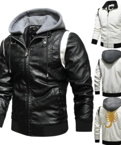 Autumn Winter Bomber Leather Jacket Men Scorpion Embroidery Hooded Jacket PU Leather Motorcycle Mens Ryan Gosling Drive Jacket