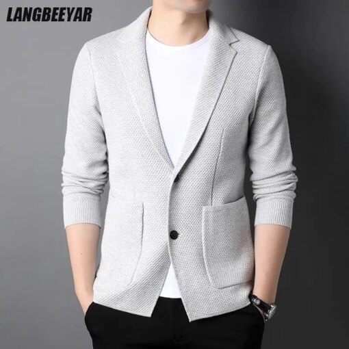 Top Grade Wool 5% New Brand Fashion Knit Korean Style Cardigan Men Slim Fit Sweater Casual Solid Coats Jacket  Mens Clothes 2023