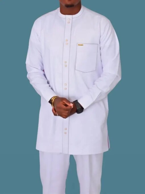 2023 Men White Off Dashiki Long Sleeve 2 Piece Set Traditional Outfit Africa Clothing White Men's Suit Male Shirt Pants Suits