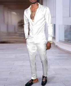 Mens Two Piece Casual Outfits Streetwear Fashion Gradient Color Loose Sets Long Sleeve Lapel Buttoned Shirts And Pants Suits Men
