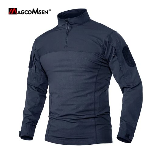 MAGCOMSEN Men's Tactical T-shirts Long Sleeve Crewneck Working Hiking Fishing Shirts with 1/4 Zipper Front