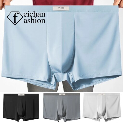 men's underwear Ice silk thin breathable young middle-aged boxers briefs 7xl loose high waist flat Angle panties lingerie formen