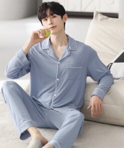Autumn Pajamas Sets Men Long Sleeve Modal Cotton Thin Teenage Boys' Large Size Spring Outwear Home Cloth Suit Sleepwear Male