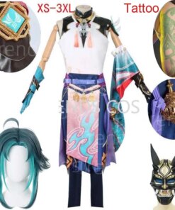 Xiao Cosplay Costume Cosplay Anime Xiao Full Set Xiao Wig Mask Tattoo Sticker for Halloween Outfits