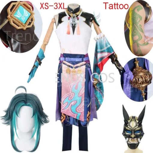 Xiao Cosplay Costume Cosplay Anime Xiao Full Set Xiao Wig Mask Tattoo Sticker for Halloween Outfits