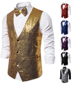 Men Sequin Vest Waistcoat Stage Wedding Party Casual Slim Groom Groomsman Men's Bling Formal Dress Vests die Veste 12 Colors V04